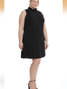 London Times Sleeveless Black Mock Neck Shift Dress
